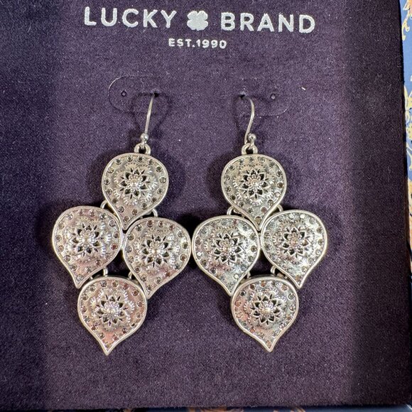 Lucky Brand Fearless Floral Box Silver-Tone Dangle Earrings NWB - Picture 1 of 4